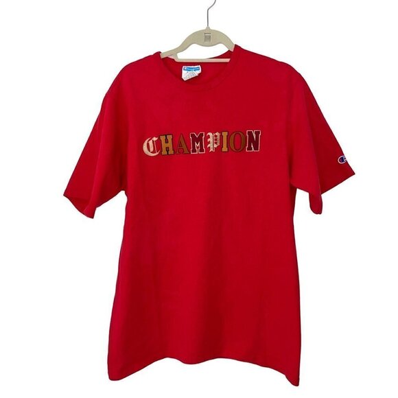 Champion Mens Heritage T Shirt Red Size XL Old English Font Pure Cotton Crewneck - Picture 6 of 7